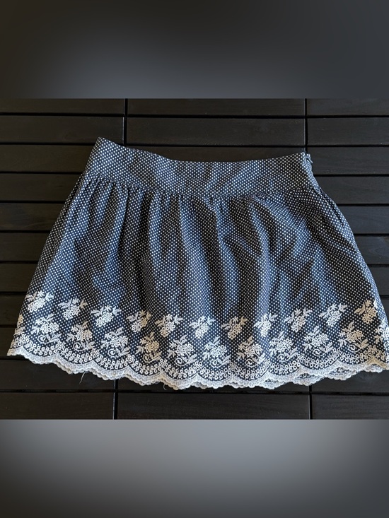 Dresses & Skirts - Forever 21 Navy Polka Dot Floral Embroidered Mini Skirt Medium